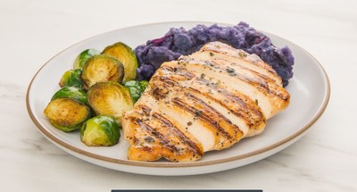 Garlic Herb Chicken with Purple Smashed Potatoes & Crispy Brussels Sprouts