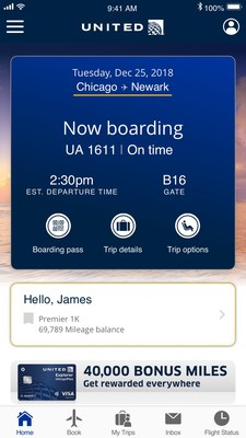 United app updates throughout each step of the travel journey.