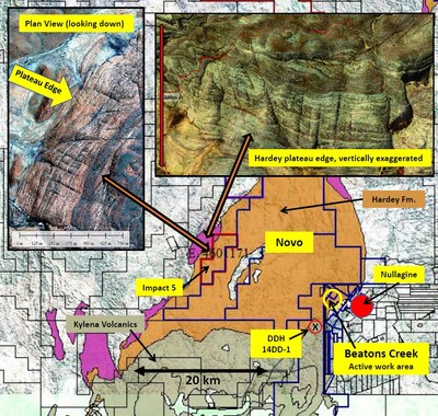 Figure 4. Location, geology and stratigraphic position of Pacton’s Impact 5 tenement. (CNW Group/Pacton Gold Inc.)