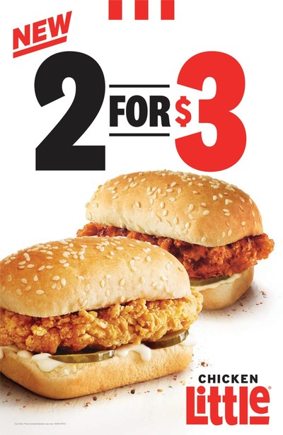 KFC is offering a two for $3 deal on a menu favorite, Chicken Littles, for a limited time only, starting today.