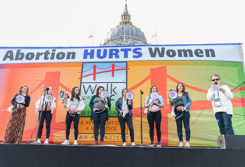 Seven pregnant women broadcast their babies' heartbeats to an entranced crowd at Walk for Life West Coast. (Photo by: Jose Luis Aguirre/Walk for Life West Coast.)