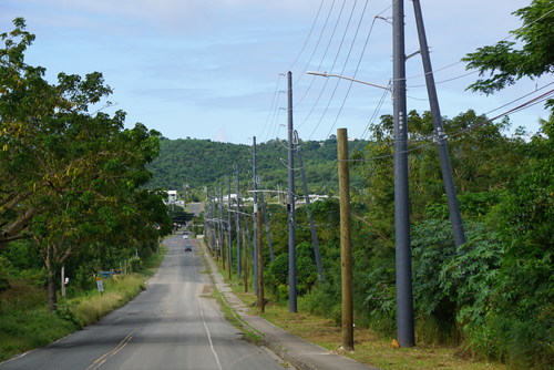 A line of RS FRP composite utility poles installed in the U.S. Virgin Islands as part of a FEMA hazard mitigation project. These structures are designed to withstand 200mph (320km/h) wind speeds so as to increase system resiliency and harden the electrical grid from the damaging effects of future hurricanes. (CNW Group/RS Technologies Inc.)