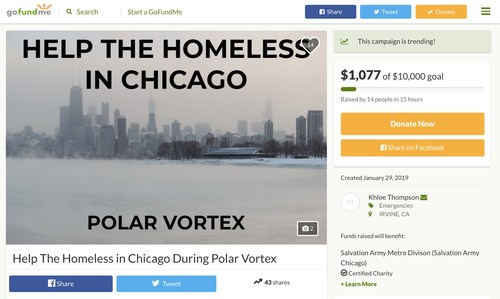 11 Year Old Launches GoFundMe to Help Chicago’s Homeless During Polar Vortex