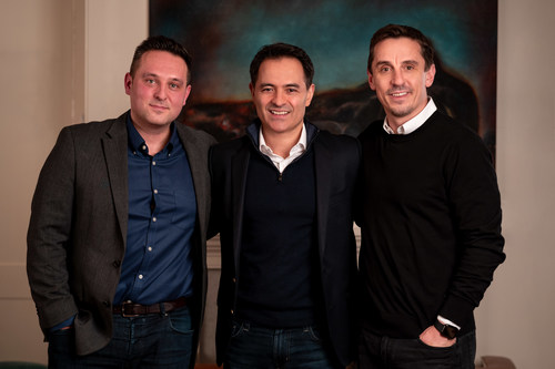 Gary Neville (far right), with business partner Scott Melvin (far left), pictured alongside reach4entertainment boss Marc Boyan (centre)