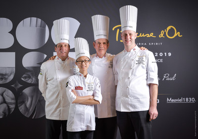 Team USA from left to right: Head Coach Robert Sulatycky, Commis Mimi Chen, President Chef Thomas Keller, and Head Chef Matthew Kirkley. Photo Credit: Julien Bouvier Studio