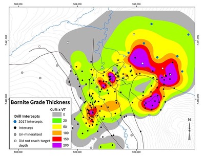 Figure 1. Grade-Thickness Map prior to 2017 and 2018 Drilling Programs (CNW Group/Trilogy Metals Inc.)
