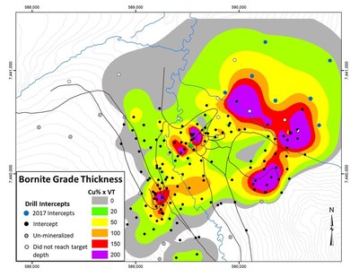 Figure 2. Grade-Thickness Map Incorporating Results from 2017 and 2018 Drilling Programs (CNW Group/Trilogy Metals Inc.)