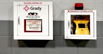 Grady Health System provided more than 60 bleeding control kits, which are now available in case of emergencies at Atlanta's Mercedes Benz Stadium.