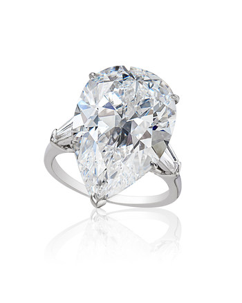 Pear Shape Diamond Ring by Harry Winston, 14.81 carats total weight, F color, VS1 clarity, circa 1960 Pear Shape Diamond Ring by Harry Winston, 14.81 carats total weight, F color, VS1 clarity, circa 1960
