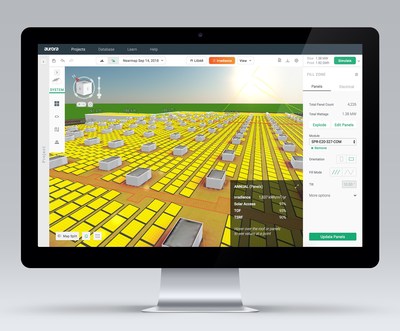 A commercial solar project designed in Aurora's solar design and sales software.