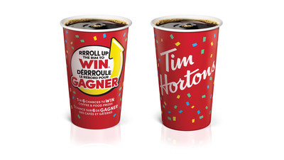 Tim Hortons® Roll Up The Rim To Win® is back with new cups featuring prizes surrounded by colourful confetti. (CNW Group/Tim Hortons)