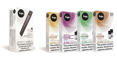 Packaging of Logic Compact starter kit and e-liquid refill pods. (CNW Group/JTI Canada Tech Inc.)