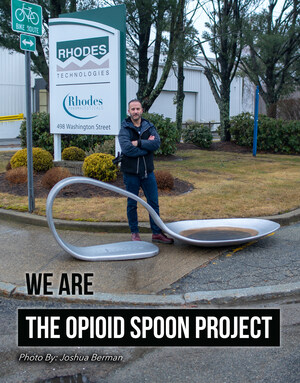 Artist/Activist Domenic Esposito Places 800 lb Opioid Spoon Sculpture At Rhodes Pharmaceuticals