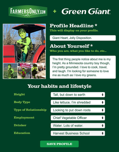 The Green Giant's dating profile on FarmersOnly.com