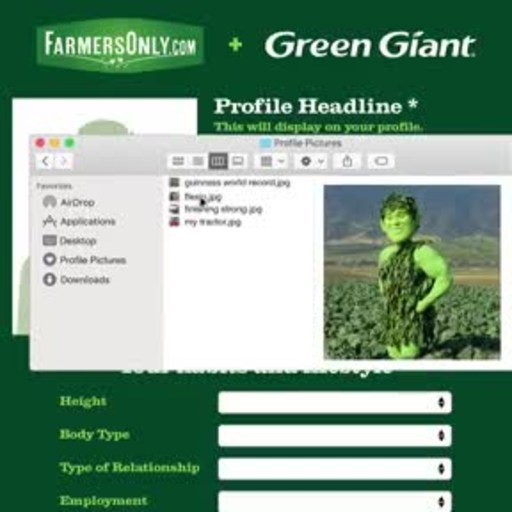 The Green Giant fills out his dating profile on FarmersOnly.com