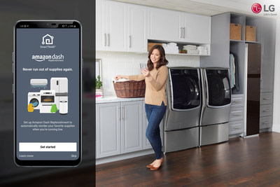 Users can enable Dash Replenishment on LG smart laundry and dishwasher appliances via the LG SmartThinQ™ app.