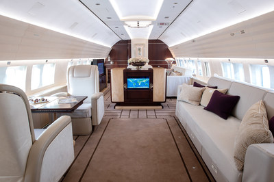 The interior of Jet Aviation's newest BBJ1, based in Western Europe and available for charter.
