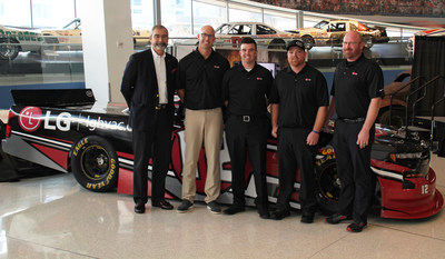 LG Electronics USA Air Conditioning Technologies, with nationwide HVAC distributor Baker Distributing Company, will be supporting champion driver Gus Dean and Young’s Motorsports for the NASCAR Gander Outdoors Truck Series 2019 season. Left to right: Kevin McNamara, Senior Vice President and General Manager, LG Air Conditioning Technologies; Matt Roth, President, Baker Distributing; Gus Dean, Driver of the No. 12 LG Truck; Tyler Young, Owner, Young’s Motorsports; and Jeff Stankiewicz, Crew Chief, Young’s Motorsports.