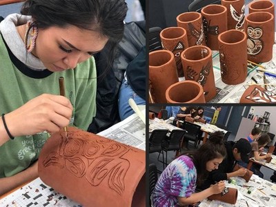 An Ezra Jack Keats Mini-Grant made it possible for Native American students from three schools in Lincoln County, Oregon to meet together to carve personal totems during Ghas-Tv-Xvm (Deeni language for 