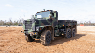 The MTVR is a 6x6, seven-ton cargo truck with a Cat C12 diesel, 410-horsepower engine. Used by the U.S. Navy and Marine Corps as a prime mover for the M777 howitzer, as well as troops, fuel, water, and a wide variety of other equipment. (CNW Group/GovPlanet)