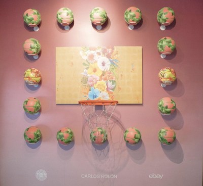 Chicago-based artist Carlos Rolón and Project Backboard are partnering with eBay on a special charity sale of basketballs in two limited edition designs. Installation at eBay's All-Star Drop in Charlotte at "The Vault" in partnership with HighSnobiety.