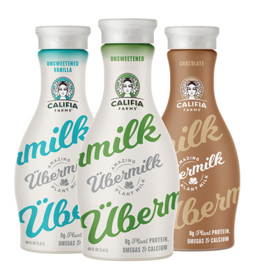 Califia Farms announces the launch of Übermilk, a nutritious line of oat milk beverages that go above and beyond to deliver a good source of protein and other essential nutrients; available in Unsweetened, Unsweetened Vanilla and Chocolate.