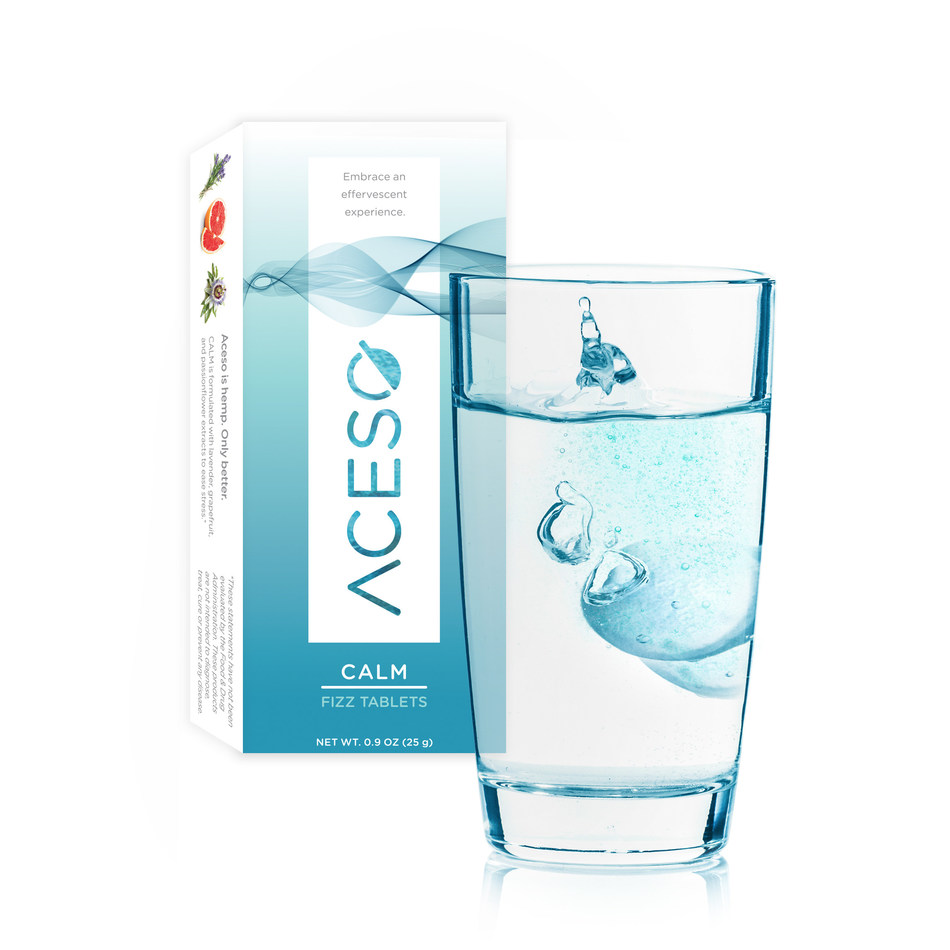 Aceso Calm Fizz Tabs combine the calming properties of lavender, grapefruit and passionflower extracts with full-spectrum hemp oil to help people de-stress. (CNW Group/Dixie Brands, Inc.)