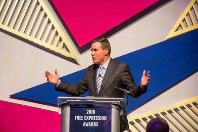 U.S. Senator Mark Warner welcomes attendees of the 2018 Free Expression Awards at the Newseum on April 17, 2018.