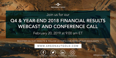 Argonaut Gold Inc. 2018 Q4 & YE Results (CNW Group/Argonaut Gold Inc.)