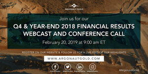 Argonaut Gold Announces Fourth Quarter and Full Year Financial and Operating Results, Meets 2018 Production and Cost Guidance