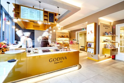 GODIVA Café in Brussels, Belgium. The company plans to roll out 2,000 cafes globally as part of its 5X growth strategy. 