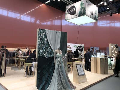 Eastman demonstrated its dedication to sustainability at Première Vision by showcasing the sustainable production process of Naia™ – from responsibly sourced wood to end of life – using recyclable wood in the construction of the booth and creating a one-of-a-kind sustainability-themed dress made from fabrics of partner mills also exhibiting at the show.