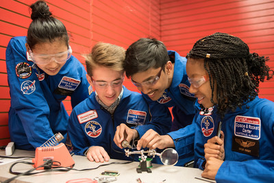 Students between the ages of 16 and 18 develop STEM leadership skills through numerous team-building challenges such as building model rockets, simulated astronaut training and a moonwalk.