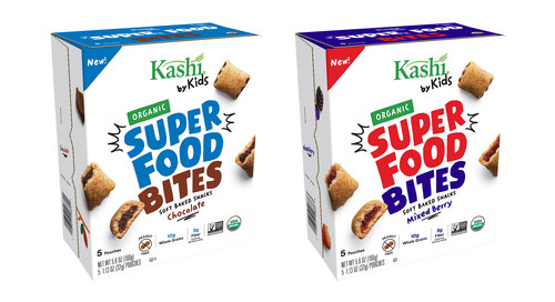 Today Kashi announced its newest innovation in the Kashi by Kids line, Kashi by Kids Organic Super Food Bites. The bites feature a blend of super food ingredients like chickpeas and sweet potato combined with delicious flavors like mixed berry or fair trade cocoa and chocolate to create a delicious bite sized snack.