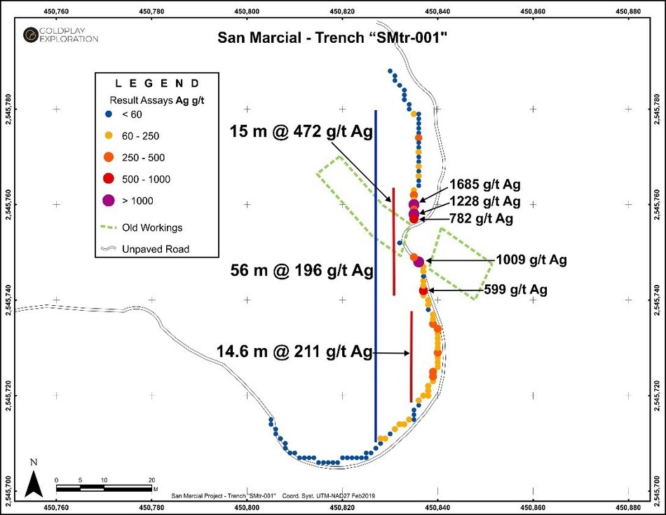 Figure 3 San Marcial – Detailed Map of Trench SMtr-001 (CNW Group/Goldplay Exploration Ltd)