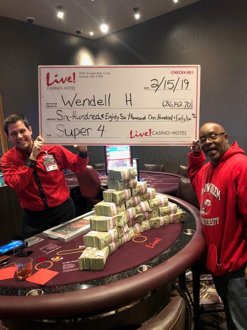 On February 15th, Wendell Holmes of Bowie, MD, turned a $5 wager into a $686,142 win on the Super 4 Blackjack Progressive table game at Live! Casino & Hotel.