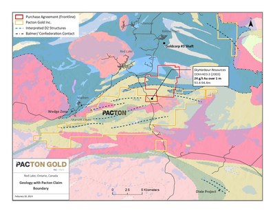 Figure 1. Location map of mineral claims acquired by Pacton Gold (red outline). (CNW Group/Pacton Gold Inc.)