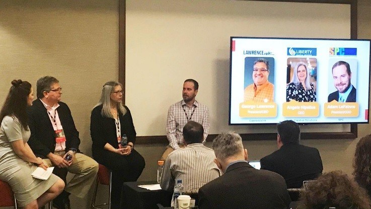 L to R: Tonya Powers, Canon Solutions America; George Lawrence, LawrenceInk; Angela Hipelius, Liberty Creative Solutions; and Adam LeFebvre, Specialty Print Communications