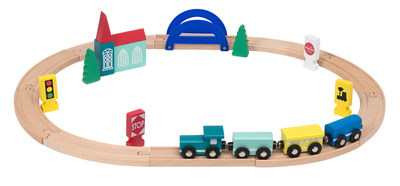 HEMA is recalling all wooden toy train sets (article number 15.12.2235). An internal check revealed that one of the parts of the train set ? the red pointed tip of the church tower ? could pose a potential hazard to small children.