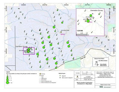 Map 1. Normalized gold grain count (CNW Group/X-Terra Resources Inc.)