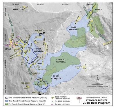 Figure 2. Map of the Ayawilca project showing all drill holes to date (CNW Group/Tinka Resources Limited)