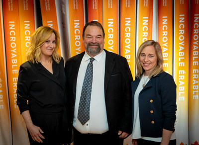 From left to right: Élyse Marquis, Event host; Serge Beaulieu, QMSP (Québec Maple Syrup Producers) President; Nathalie Langlois, Director of Promotion, Innovation and Market Development (CNW Group/Producteurs et productrices acéricoles du Québec)