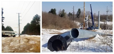 Local utility providers working on rural power and infrastructure upgrades in preparation of the new potash facility near Evart, Michigan.