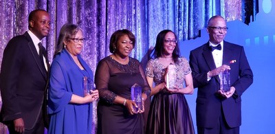 President Wayne A. I. Frederick (left) celebrates with the Howard University 2019 Charter Day honorees: LaRue V. Barkwell, Rosie Allen-Herring, Lori George Billingsley, and Lt. Governor Boyd K. Rutherford. Proceeds from the event will directly address the financial aid needs that exist for Howard students.