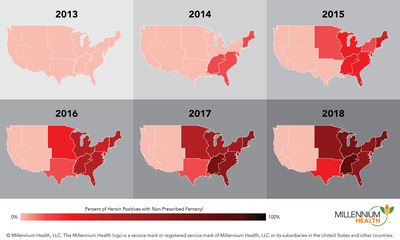 Heat Map of Urine Drug Tests Positive for Heroin with Non-Prescribed Fentanyl by Region