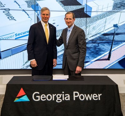 Georgia Tech President G. P. "Bud" Peterson and Chairman, President and CEO for Georgia Power Paul Bowers at Georgia Power Microgrid for Tech Square MOU Signing Ceremony