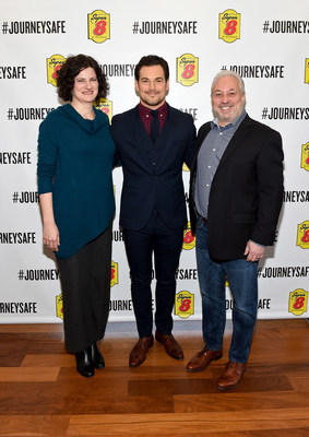 Giacomo Gianniotti, philanthropist and actor, Dr. Janet Kennedy Ph.D., sleep expert and licensed clinical psychologist and Mike Mueller, Super 8 brand senior vice president, address the audience at Super 8 by Wyndham’s Journey Safe event on Thursday, March 7 2019 in New York, NY.  The #JourneySafe campaign launches during National Sleep Awareness Month and helps raise awareness and educate the public of the dangers of drowsy. Visit Super8.com/journeysafe to learn more.