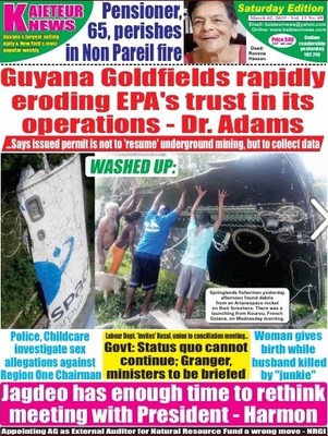 Front page of Kaieteur News March 2 2019 (CNW Group/Concerned Shareholders of Guyana Goldfields Inc.)