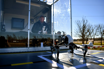 Designed to allow a UAS operator to pilot their craft in an environmentally-controlled space while maintaining line of sight through transparent plexiglass walls.