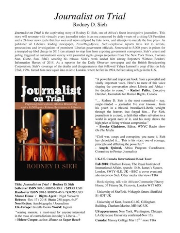 Journalist on Trial by Rodney D. Sieh (CNW Group/Journalists for Human Rights (JHR))